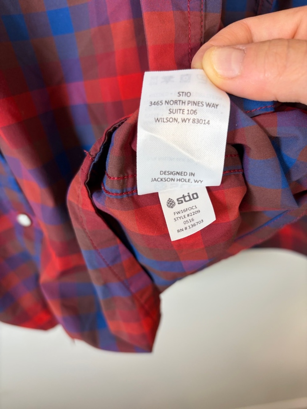 Men's Stio Pearl Snap Eddy Shirt Long Sleeve Red & Blue Plaid Button Shirt -M - Picture 7 of 7
